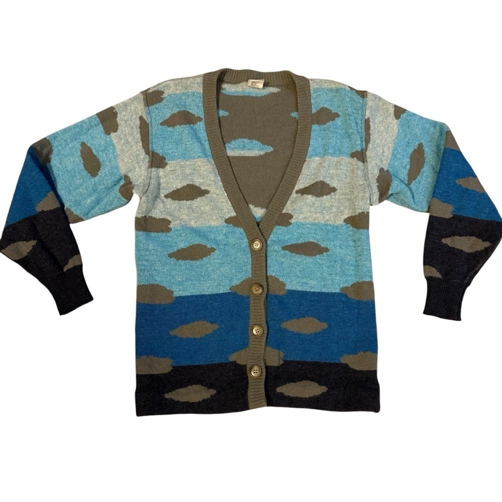 Krizia Maglia Blue Cloud Sweater Wool and Angora Cardigan Size 38